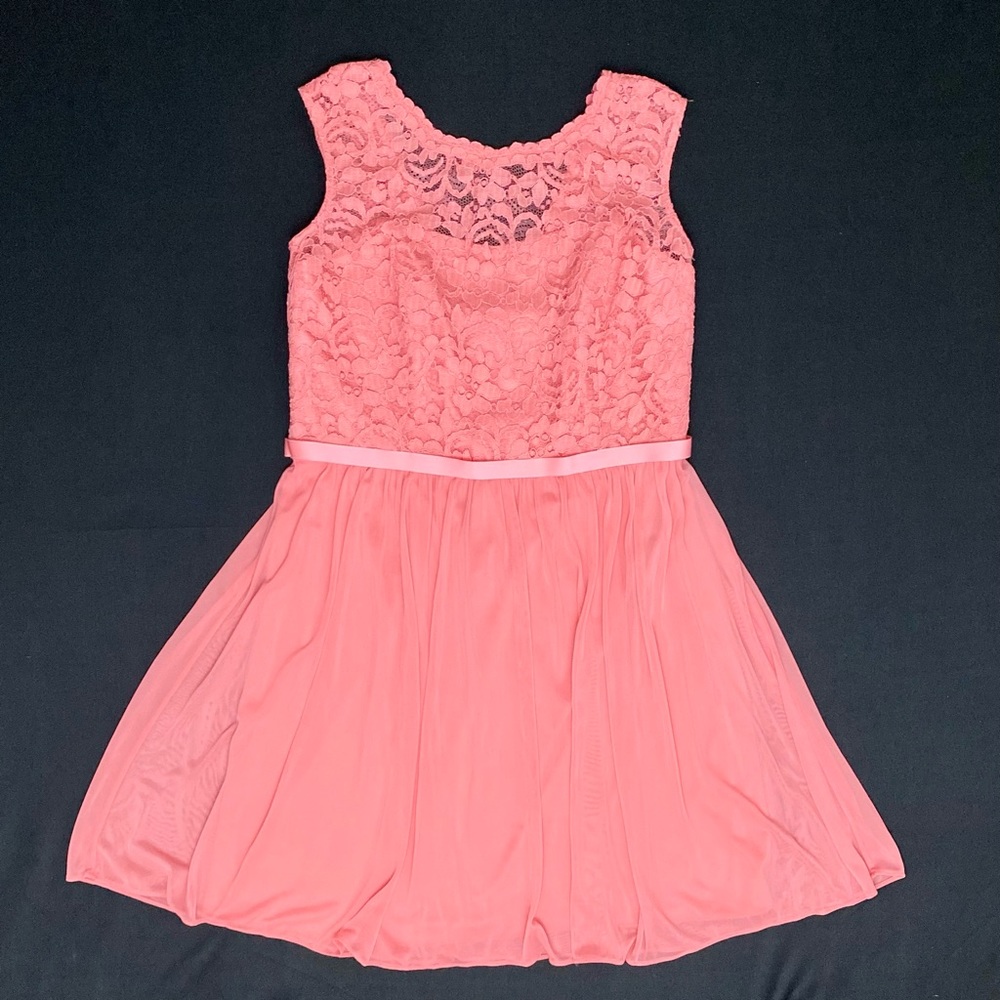 DAVID'S BRIDAL Short Lace and Mesh Dress, Parfait Color, Size 14, Style F17919